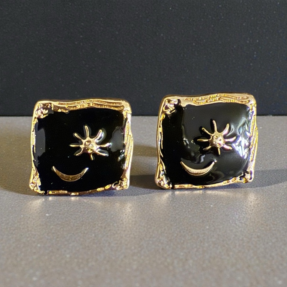 Chic Black and Gold Sun and Moon Earrings
